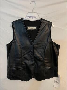 Excelled Genuine Lambskin Leather Vest Black Button Front NWT Men's Size XL